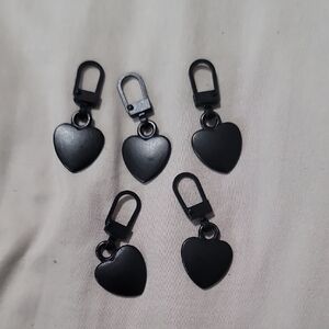 Black Heart Charm Zipper Pulls Clips - Set of 5